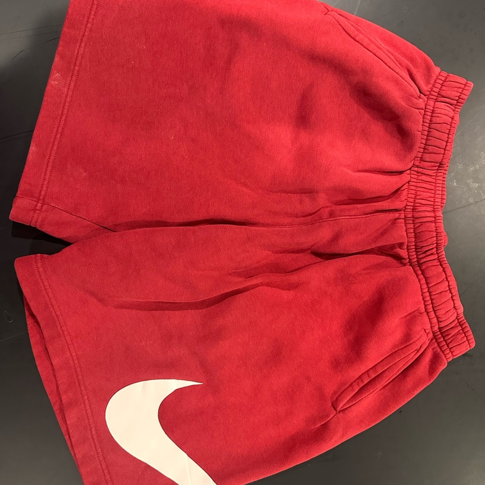 Nike Red Kids Fleece Athletic Shorts with White Swoosh